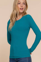 Teal Long Sleeve Crew Neck Rayon Rib Knit Top