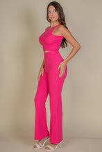 Ribbed Cropped Top and Bootcut Pants Sets: Black / S