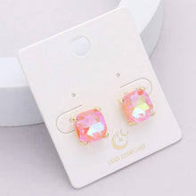 Pearl Blue Cushion Square Stone Stud Evening Earrings