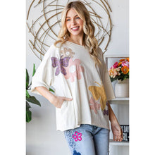 Cream Washed Flower Butterfly Patchwork Short Sleeve Oli+Hali Top
