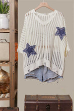 White Distressed Star Knit Mello Pullover