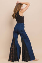 Dark Denim Lace Detail Wide Leg Jeans