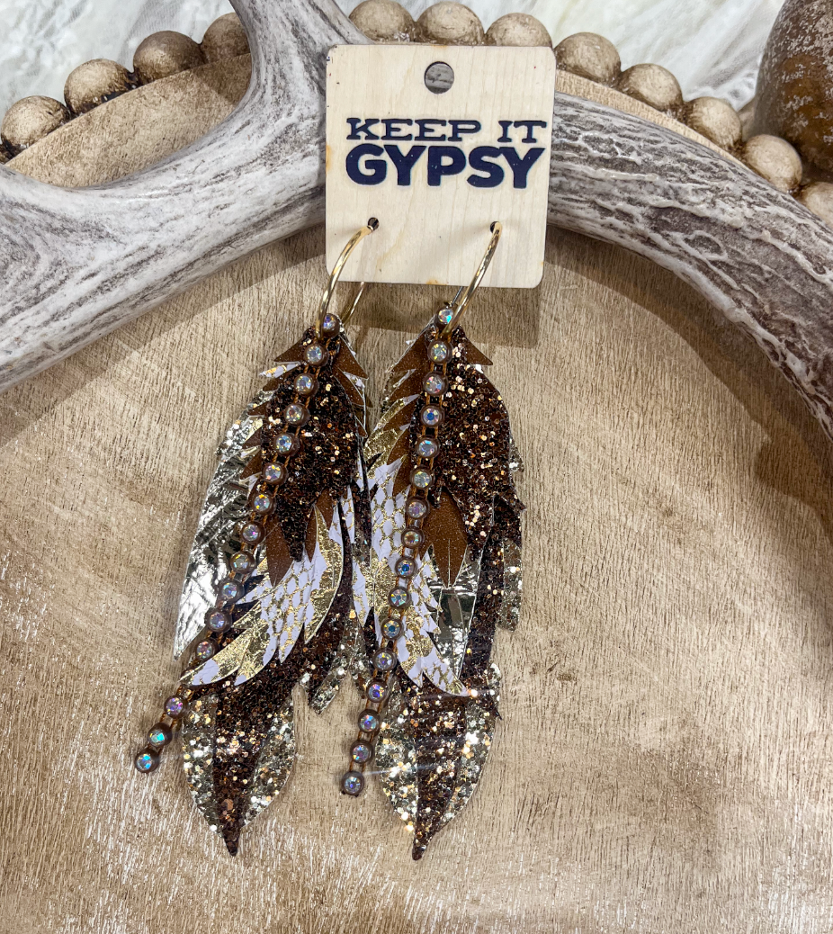 Brown & Snake Feather Earrings