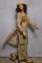 Beige V-neck long sleeve crochet knit weave POL cardigan