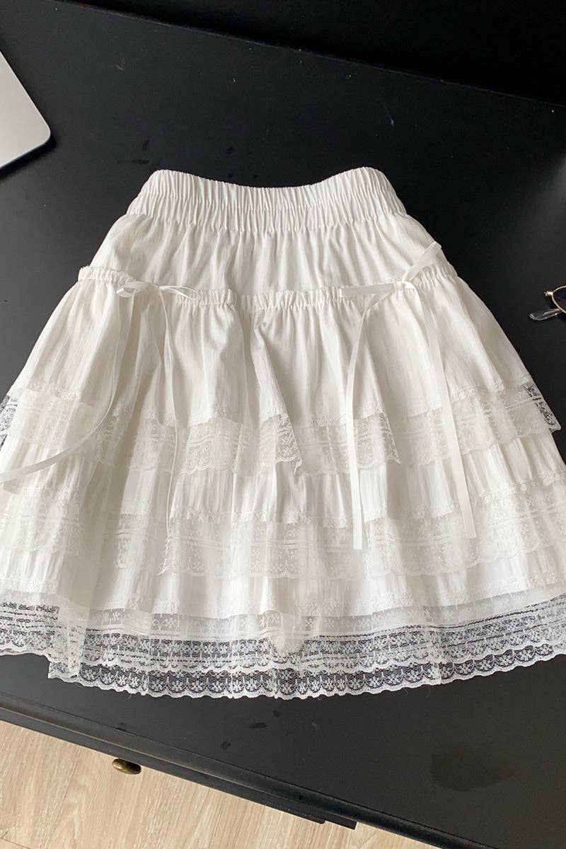 White Ruffle Lace Mini Skirt