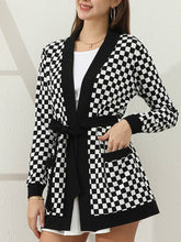 Black White Plaid Long Sleeve Short Cardigan