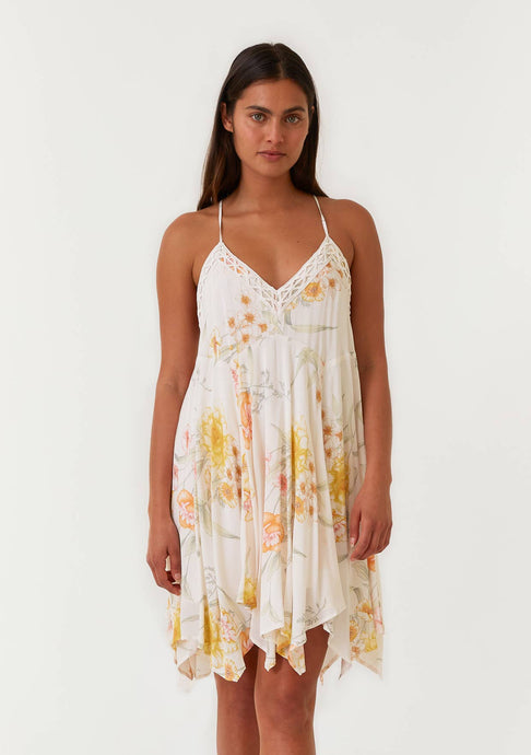 Vanilla Coral Floral V Neck Handkerchief Mini Dress