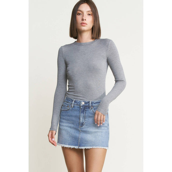 Cyan Light Blue Denim Mini Mica Skirt with Raw Hem
