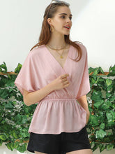 Light Pink V Neck Batwing Sleeve Silk Blouse