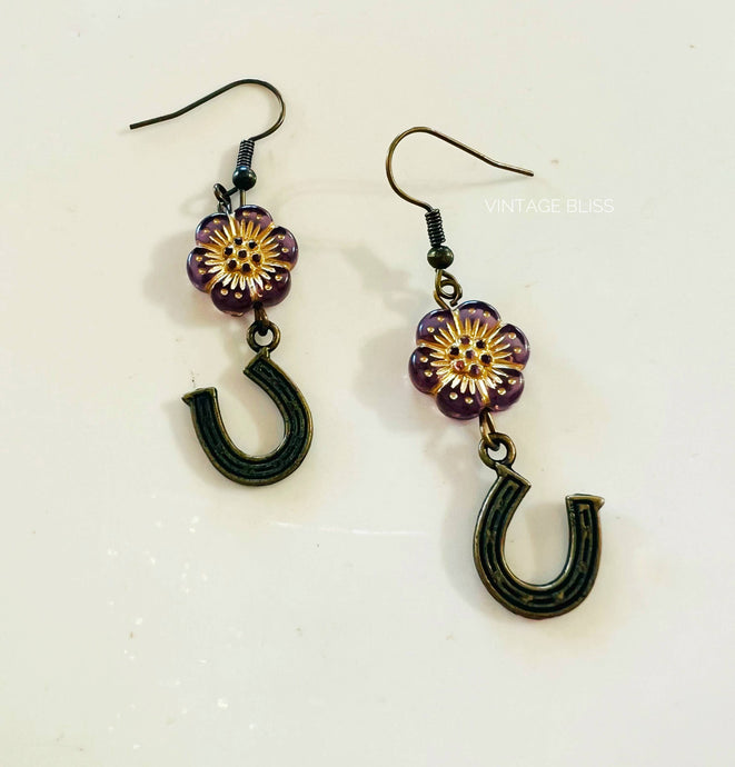 Sage Green Boho Hippie Horseshoe Western Earrings