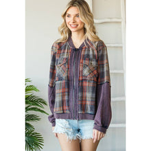 Navy Combo Washed Mixed Media Plaid Zip Front Oli+Hali Jacket