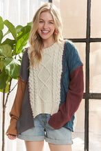 Beige Long Sleeve Colorblock Knit Sweater