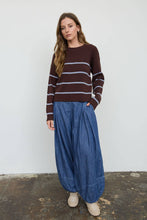 Chocolate Brown Stripe Raw Crew Neck Long Sleeve Sweater