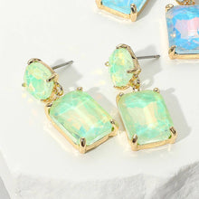Pink Square Rectangle Glass Stone Link Dangle Evening Earrings