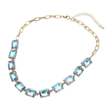 Aqua Cushion Rectangular Stone Cluster Link Evening Necklace