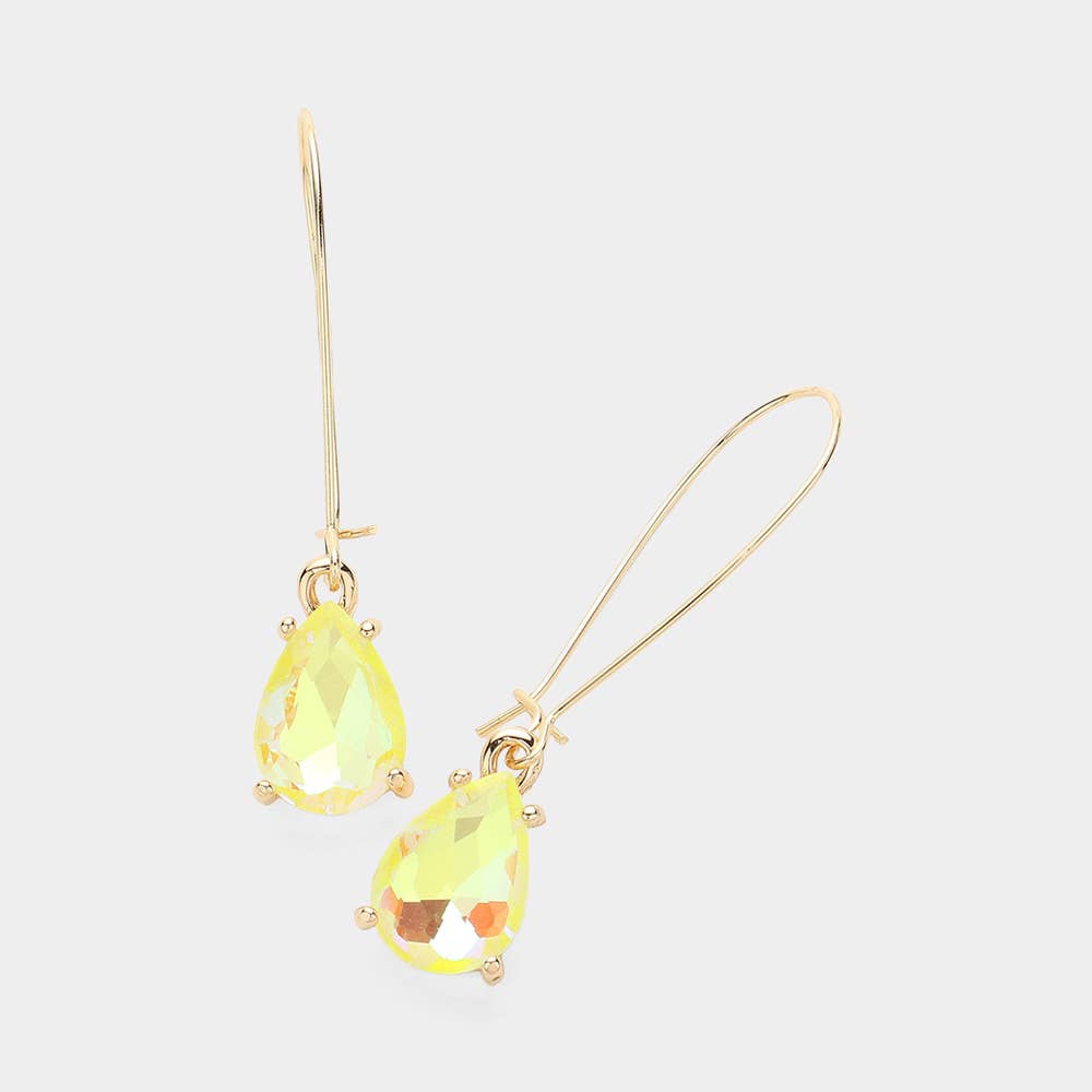Yellow Teardrop Stone Cushion Dangle Earrings