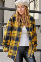 Mustard Navy Mineral Washed Button Down Soft Fabric Plaid Shirts