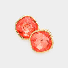 Fuchsia Rhinestone Trimmed Square Stone Evening Stud Earrings