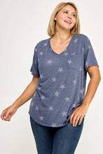 Navy V Neck Short Sleeve Star Print Tee