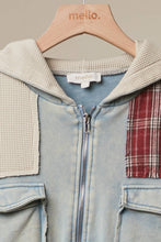 Washed Blue Plaid Patch Hoodie