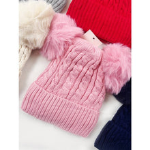 Kids Double Pom Pom Cable Knit Beanie: MIX COLOR / ONE(10)
