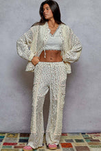 Cream Balloon sleeves lace floral knit hoodie POL jacket