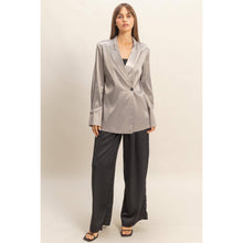 Grey Satin Long Sleeve Blazer