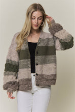 Olive Multi Button Down Bubble Sleeve Knit Cardigan