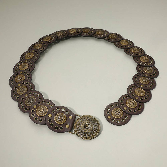 Black Rhodium Wide Western Mandala Conchos Adjustable Statement Waist Belt