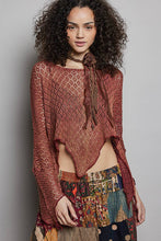 Powder Brick Round Neck Crochet Raw Edge Solid Knit Top