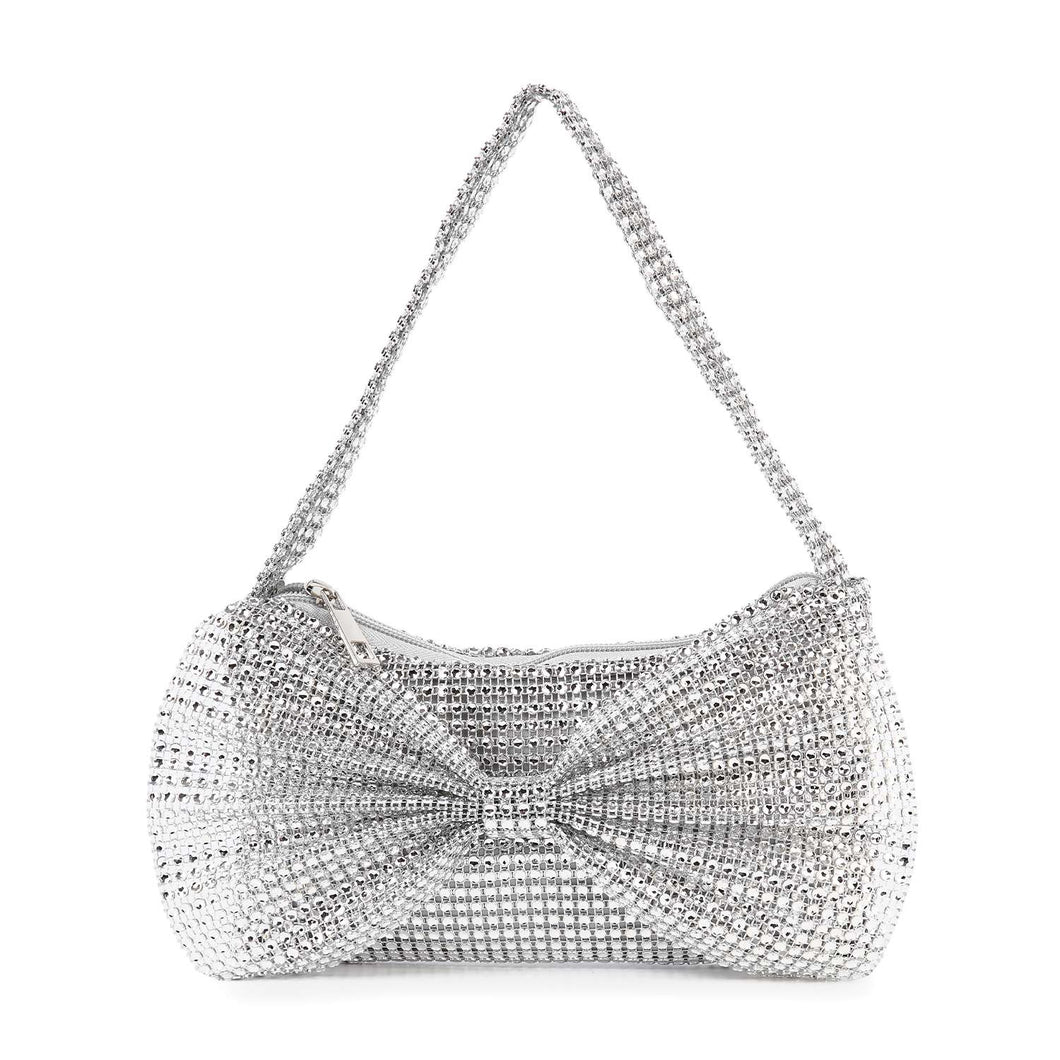 Silver Bow Design Rhinestone Accented Evening Bag