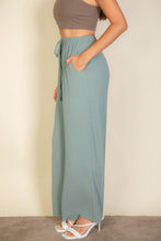 Drawstring waist wide leg minimalist pants: Washed Blue / L