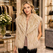 Brown Shaggy Plush Faux Fur Open Front Front Collar Winter Vest