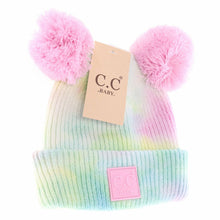 Baby Pink Blue Baby Tie Dye Double Fur Pom Beanie