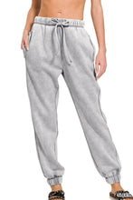 Light Olive Acid Wash Fleece Sweatpants With Pockets