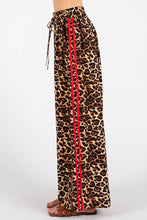Brown Woven Leopard Wide Leg Side Trim Pants