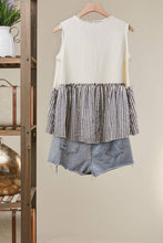 Ivory Striped Tiered Button Sleeveless Mello Top