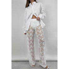 Sexy Patchwork Lace See Through Straight Pants: White