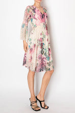 Denim Big Rose Lined Lace Long Sleeve Short Dress