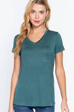 Heather Grey Short Sleeve V-neck Top with Pocket