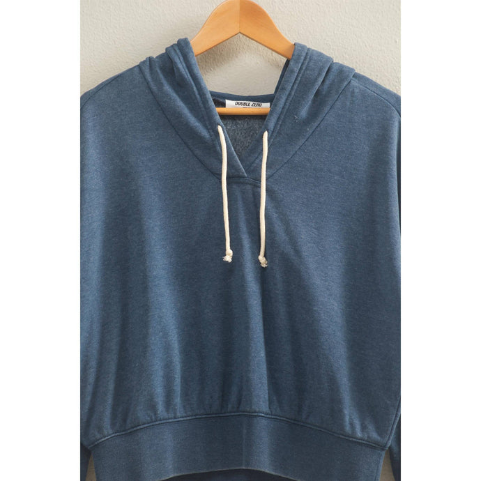 Dusty Navy V-Neck Drawstring Detail Long Sleeve Crop HYFVE Hoodie