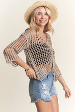 Khaki Front Drawstring Crochet Top
