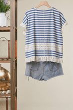 Blue Lace Trim Mello Striped Top