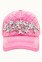 Yellow Floral Vine Bejeweled Glitz Quilted Cap, Adjustable: