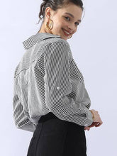 Black White Striped Button Down Long Sleeve Collared Shirts