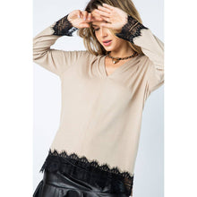 Mocha Ruffle Long Sleeve Stripe Knit Top with Stones