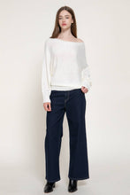 Off White Long Sleeve Wide Boat Neck Studded Sweater
