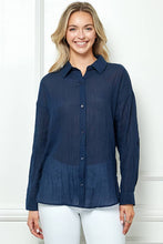 Black Oversize Sheer Button Down Top