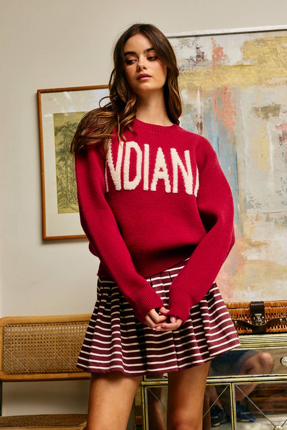 Crimson Cream Indiana Intarsia Knit Sweater