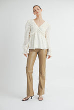 Ivory Sheer Textured V-Neck Blouse with Back Ribbon